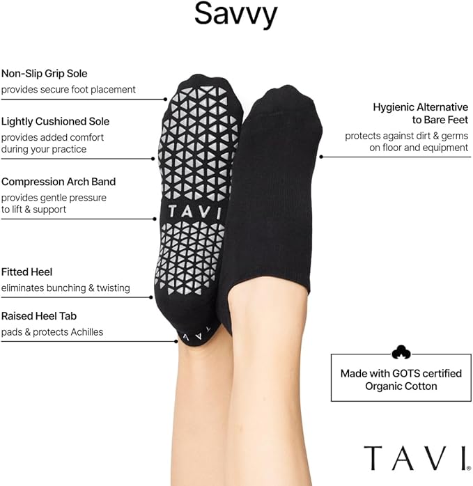 TAVI Women’s Savvy Grip Socks - Pilates for Women, Slipper, Yoga, and Ballet, Barre