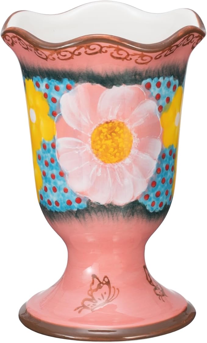 Handmade Home Desktop Storage Cups, Ceramic Hand-Painted Makeup Brush Holder Organizer, Pen Holder, Toothbrush and Toothpaste Holders, Small Plant Pots Indoor with Drainage, Glazed Pink