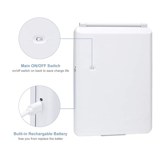 KEDSUM Rechargeable Lighted Makeup Mirror with Cover, LED Travel Mirror with Lights, Compact Vanity Mirror with Touch Screen Dimming, with a Magnification Pocket Spot Mirror