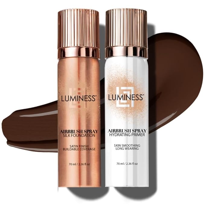 LUMINESS Silk Airbrush Spray Foundation & Primer Kit - Full Coverage Foundation, Anti-Aging Formula Hydrates & Moisturizes with Hyaluronic Acid, Aloe Vera & Hydrolyzed Silk (Shade - Rich)
