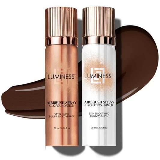 LUMINESS Silk Airbrush Spray Foundation & Primer Kit - Full Coverage Foundation, Anti-Aging Formula Hydrates & Moisturizes with Hyaluronic Acid, Aloe Vera & Hydrolyzed Silk (Shade - Rich)