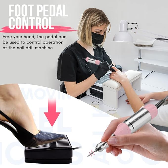 Makartt Nail Drill Portable Electric Nail File Machine Geneviere E File Pink JD700 Professional 30000RPM Manicure Drill for Acrylic Nails Poly Nail Gel Polish Beauty Gift