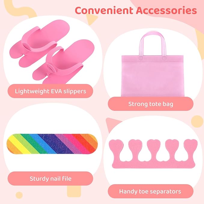 64 Pcs Kids Foot Spa Kit for Girl Spa Party with Pink Washbasin Salon Towels Nail Kit for DIY Manicure, Sleepover Party Favors for Little Ones, Foot Care Kit