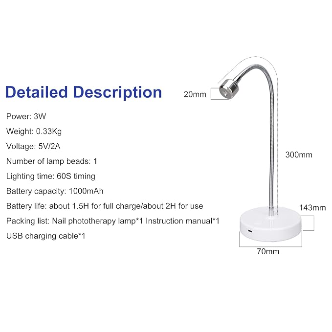 LED Nail Lamp, 3W Nail Dryer Lamp for Nails, Mini Gooseneck Nail Dryer Gel Nail Polish Curing LED Lamp Professional Nail Curing Machine, for DIY Nail Art