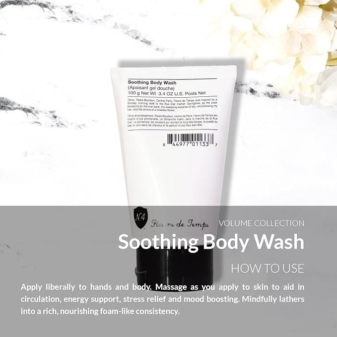Number 4 Fleurs de Temps Soothing Body Wash. Moisturizing Body Wash with Vitamin E and Oat Extract, 3.4 oz