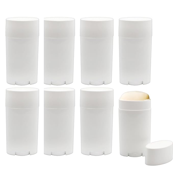 Cornucopia Brands 2.5oz Empty Deodorant Containers (8-Pack, 75ml); BPA-Free Plastic White Twist-Up Refillable Tubes for DIY Deodorant, Aromatherapy, Balm, Etc.