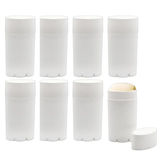 Cornucopia Brands 2.5oz Empty Deodorant Containers (8-Pack, 75ml); BPA-Free Plastic White Twist-Up Refillable Tubes for DIY Deodorant, Aromatherapy, Balm, Etc.