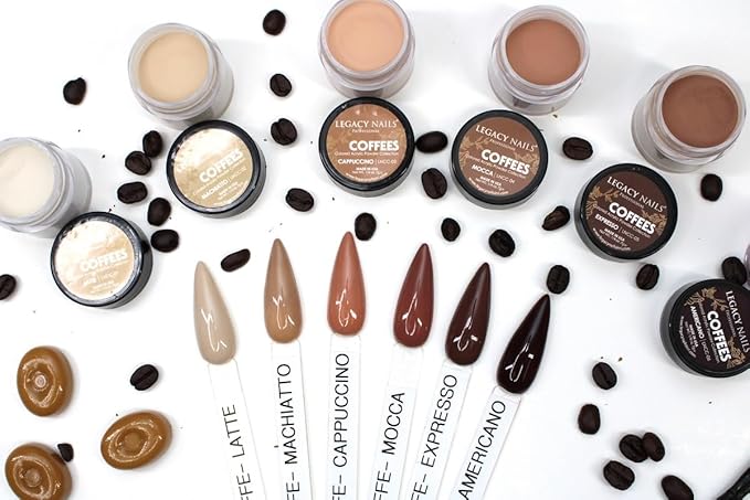 Legacy Nails Professional COLLECTION Acrylic Powder Kit 6 Colors Nail Art Set for Manicure DIY for Dip & Acrylic Nail Extensions (COFFEES COLLECTION)