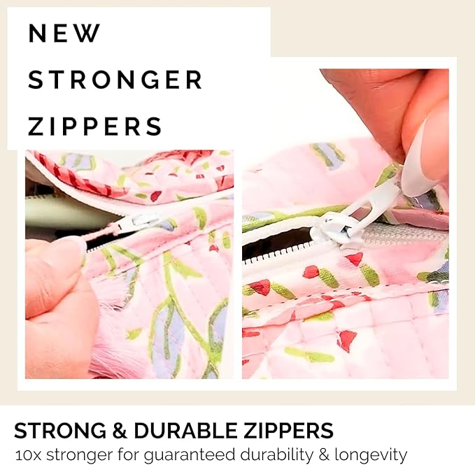 Block Print Designer Toiletry Bag & Makeup Case - Boho Floral Quilted Pouch for Cosmetics