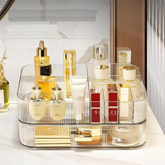 MIUOPUR Makeup Organizer with Stackable Drawers, Bathroom Vanity Organizers and Storage, Ideal for Desk and Dresser Countertops, Great for Cosmetics, skincare, Lipsticks, Nail Care -Clear