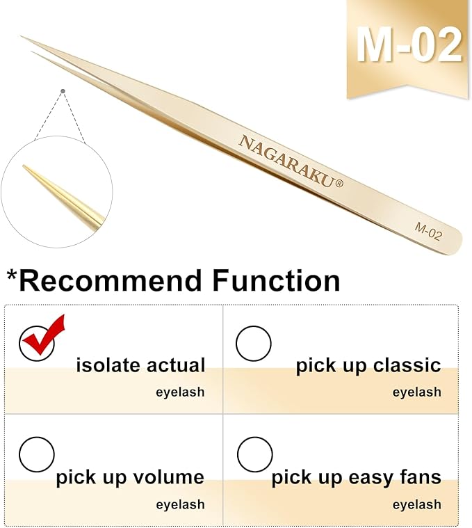 NAGARAKU Tweezers for Eyelash Extensions Straight and Curved Precision Professional Volume Easy Fanning lash Precise Point 1 Pair Tweezers for Lash(M-01 and M-02)