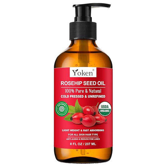 Rosehip Seed Oil Organic, USDA Certified 100% Pure Rosehip Oils for Face, Hair & Body, 8 fl oz Cold Pressed Rose Hip oil for Skin Moisturizing, Scar Fading, Gua Sha, Massage, Carrier Oil DIY