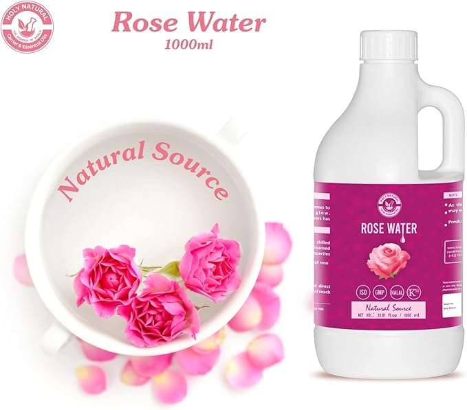 Holy Natural Rose Water (1000ml) for Face & Hair Toner Alcohol & Preservative Free