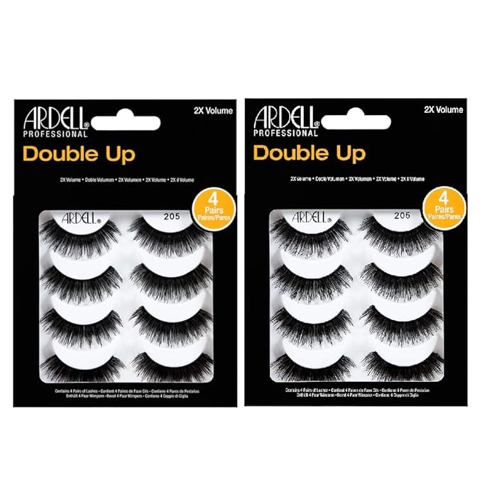 Ardell False Eyelashes Double Up 205 - Dramatic Volume, Cruelty-Free Strip Lashes for Bold, Full Glam Look, 2 Pack