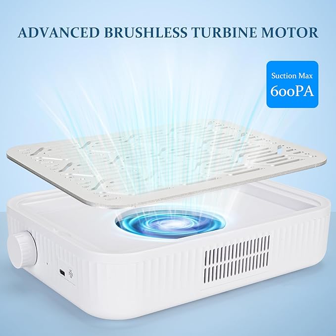 600Pa Powerful Acrylic Nail Dust Collector with Reusable Filter, 1500mAh Vacuum Fan Dust Collector, Electric Nail Dust Collector for Acrylic Nail Polishing, Low Noise, Nail Tech Salon, Home