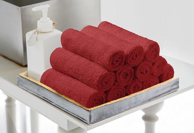 Avalon Towels Cotton Washcloths – (Pack of 36) Size 12x12 Inches, 100% Ring Spun Cotton, Soft & Absorbent Face Towels, Gym Towels, Hotel and Spa Quality, Reusable Fingertip Towels (Red)