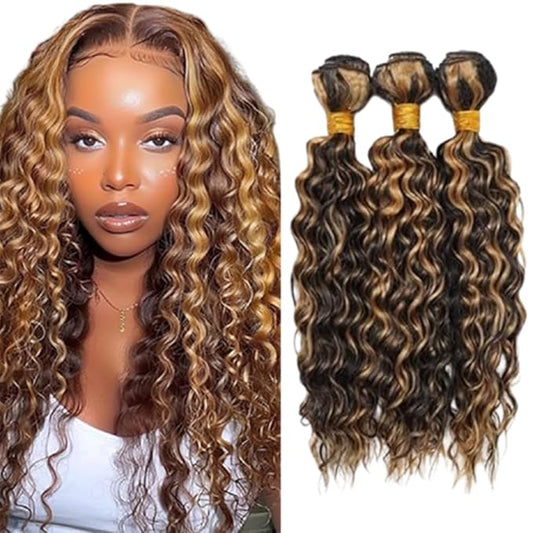 P1B/27 Highlight Deep Curly Bundles Human Hair Two Tone Black Mixed With Blonde Curly Bundles Brazilian Human Hair Weave Wet and Wavy for Black Women 26 28 30 Inch