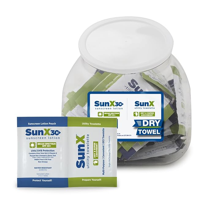 CoreTex Sun X 30+ Individual Sunscreen Packet & Dry Application Towels (25ct.) - Free of Parabens, Oxybenzone, Octinoxate - Oil Free, Broad Spectrum (UVA/UVB) Sunscreen - Water Resistant Up to 80 Min.