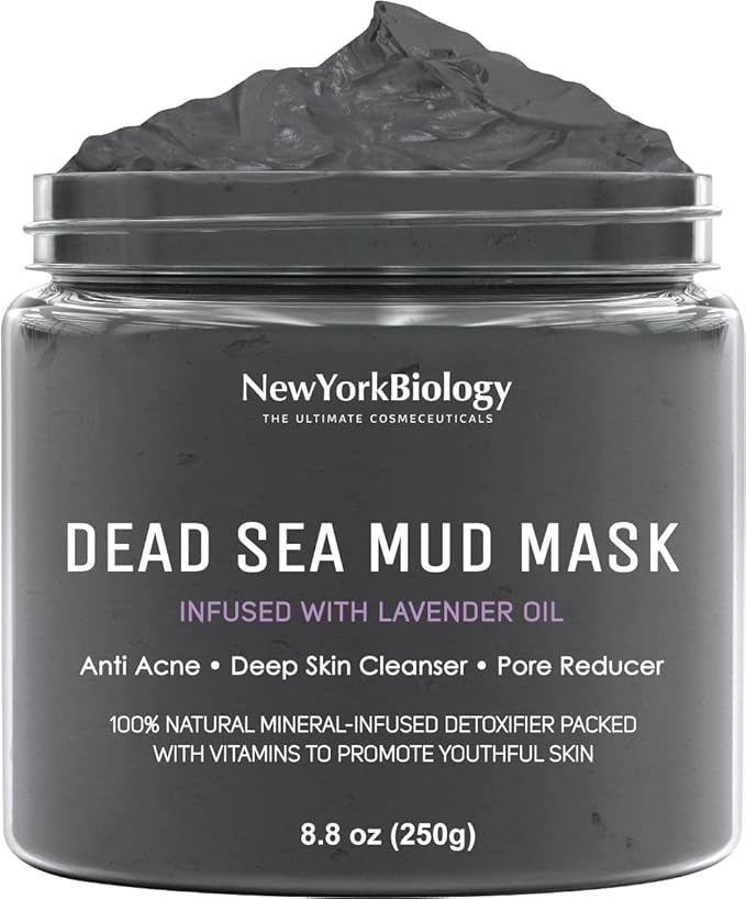 New York Biology Dead Sea Mud Mask for Face and Body Infused with Lavender - Spa Quality Pore Reducer for Acne, Blackheads and Oily Skin - Tightens Skin for A Healthier Complexion - 8.8 oz