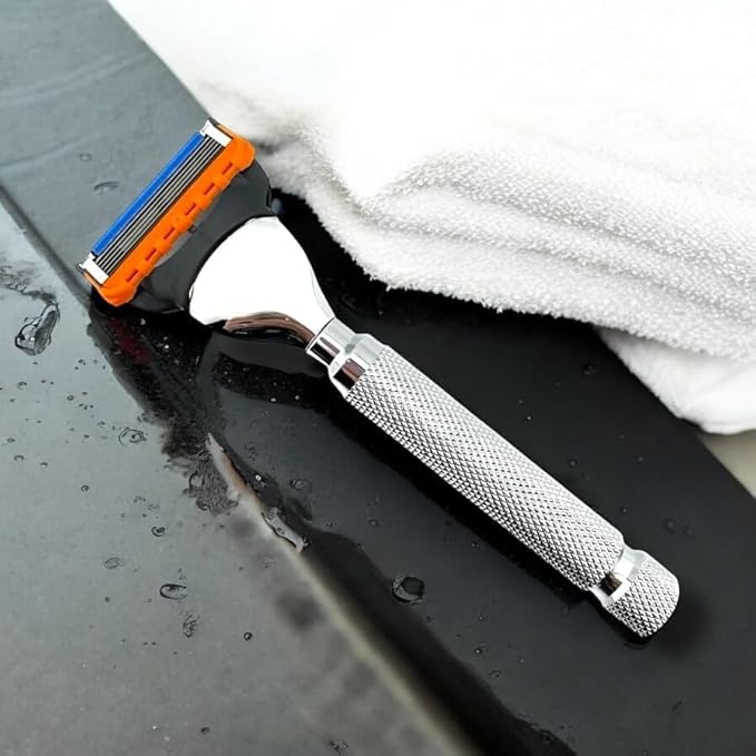 Parker 5-Blade Razor Handle for Fusion Blades – Weighted, Textured Grip for Smooth, Tug-Free Shaving | Luxury Gift-Ready Razor with Fusion Blade Included