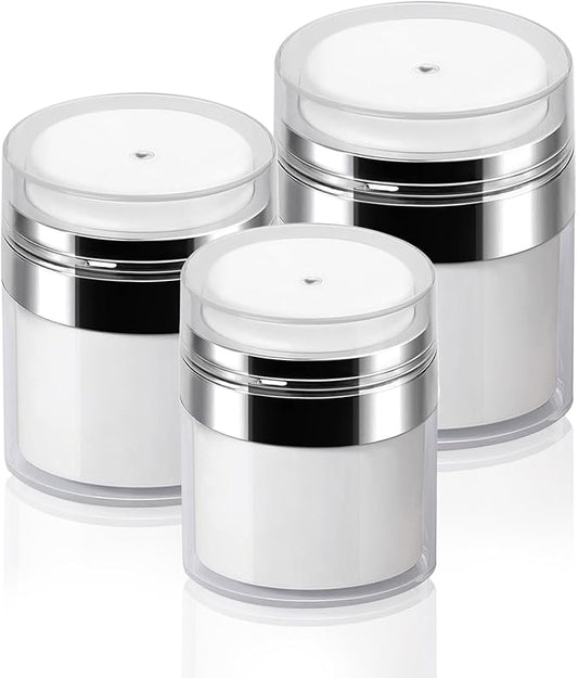 3Pack Airless Pump Jars Mixed(0.5Oz+1.0Oz+1.7Oz) Moisturizer Dispenser Air Pump Container for Cream, Cream Jar Vacuum Empty Bottle Essentials Cosmetic Jar