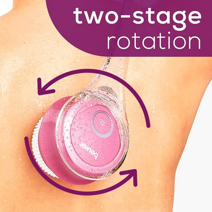 Beurer FC55 Electric Body Scrubber for Exfoliating and Massage, Waterproof for Showering, Cordless and Rechargeable, Spinning Skin Cleansing Brush with 2 Attachments