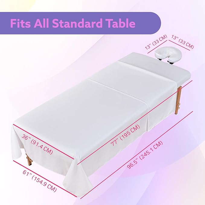 Massage Table Sheets Sets – 4 Set Bundle, 120GSM Double Brushed Microfiber, Premium Massage Sheets Sets, Spa Bed Sheets for Esthetician, Wrinkle & Oil Resistant, White