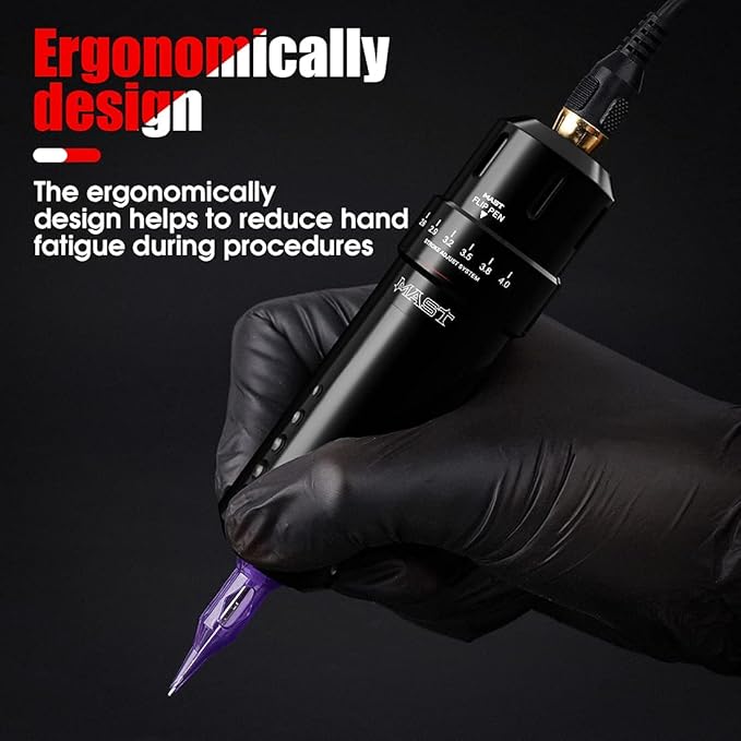 Mast Tattoo Gun Kit Flip Wireless Tattoo Machine 7 Strokes Length Tattoo Kit 2 Batteries Power Supply 20 Pro Tattoo Needles Cartridges