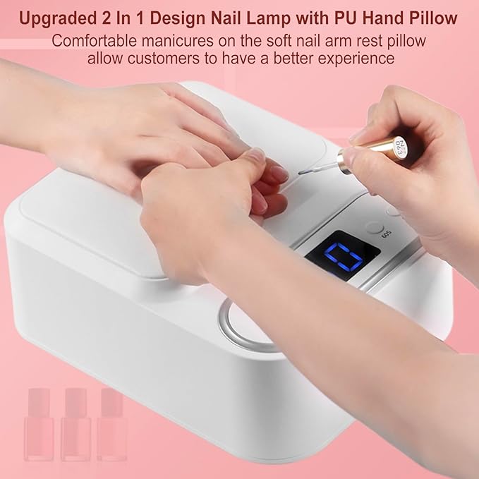 UV LED Nail Lamp with Arm Rest Pillow,Professional UV Nail Dryer Light for Gel Nails/Acrylics,Fast Curing Gel Polish Lamp 48 Beads 3 Timers Smart Sensor,Nail Art Drying Tools for Fingernail Toenail