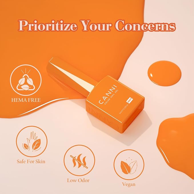 CANNI Orange Gel Polish Set, 6 Colors 9ML Yellow Fire Fall Nail Polish Set, Soak Off UV LED Lamp Art Design Manicure Salon for Women