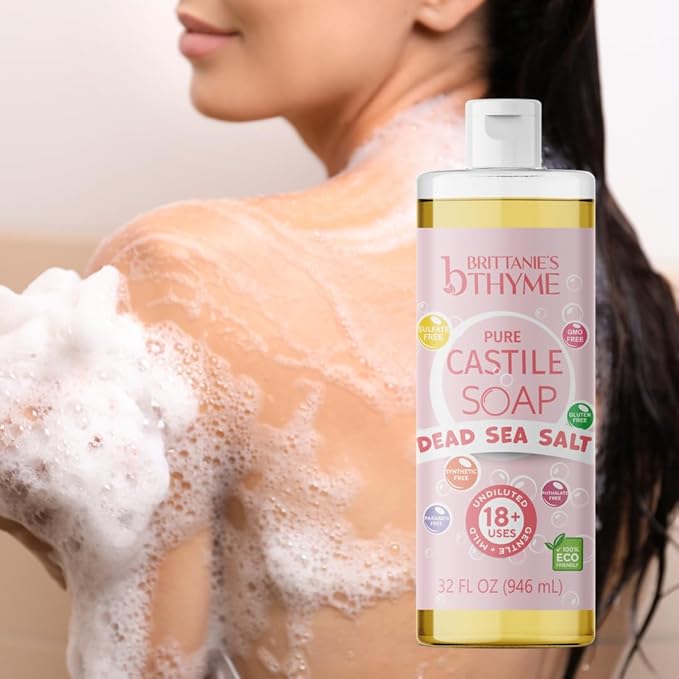 Brittanie’s Pure Castile Liquid Soap Refill, Dead Sea Salt, 32 Ounce Pack of 2 | Dish Soap, Hair & Body, Home, Gentle and Pure, Made with Natural Luxurious Oils, Vegan & Gluten Free Non-GMO