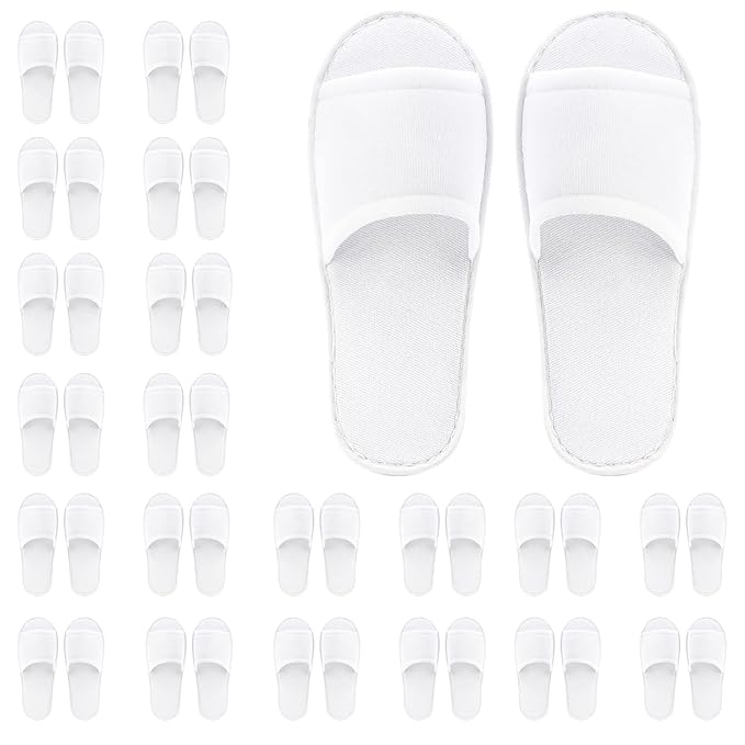 Frcctre 20 Pairs Disposable Slippers, Open Toe Comfortable Cotton Disposable Spa Slippers, Bulk Unisex Non-Slip Disposable Guests Slippers for Home Hotel Travel Train Use, White