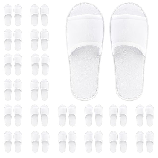 Frcctre 20 Pairs Disposable Slippers, Open Toe Comfortable Cotton Disposable Spa Slippers, Bulk Unisex Non-Slip Disposable Guests Slippers for Home Hotel Travel Train Use, White