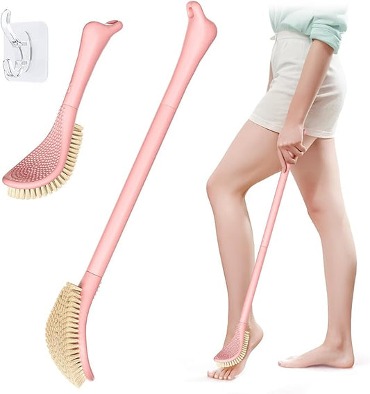 New Foot Brush for Shower, 3-in-1 Foot Scrubber for Wet or Dry Brushing, Adjustable 10.2’’- 27.5’’Foot Scrub Brush for Seniors, Pregnant, Disabled, or Injured, Gift-Box Packaged(Pink)
