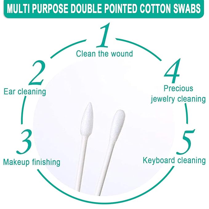 200 Pack Cotton Swab Individually Wrapped, Individually Wrapped Double Tipped Cotton Swabs Paper Sticks Cotton Buds(White, Round/Pointed End)