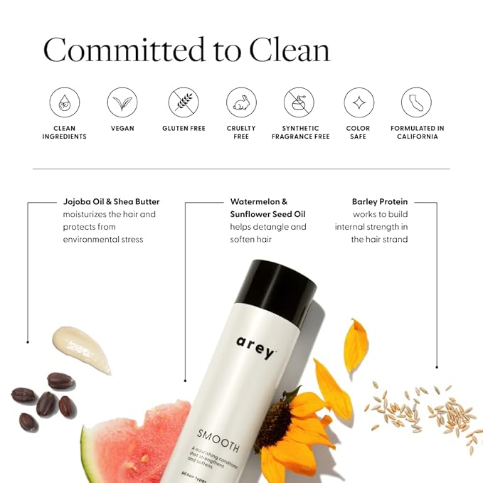 Arey Smooth Conditioner | Reduce the Signs of Aging Hair | Retains Moisture, Promotes Smoothness | For Use with Wash Shampoo | Vegan, Gluten-Free, Residue-Free & Cruelty-Free (8.45 Fl Oz, 30 Uses)