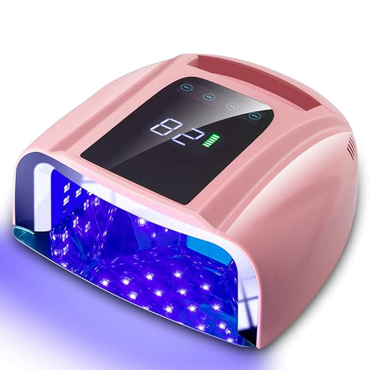 96W Rechargeable UV LED Nail lamp,Cordless Nail Dryer with Removable Stainless Steel Bottom,Professional Curing Lamp for Fingernail and Toenail, Auto Sensor & Quick Dry Nail Machine (Pink)