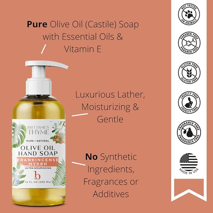 Brittanie’s Pure Castile Liquid Soap Refill, Frankincense, 12 Ounce 3 Pack | Dish Soap, Hair & Body, Home, Gentle and Pure, Made with Natural Luxurious Oils, Vegan & Gluten Free Non-GMO