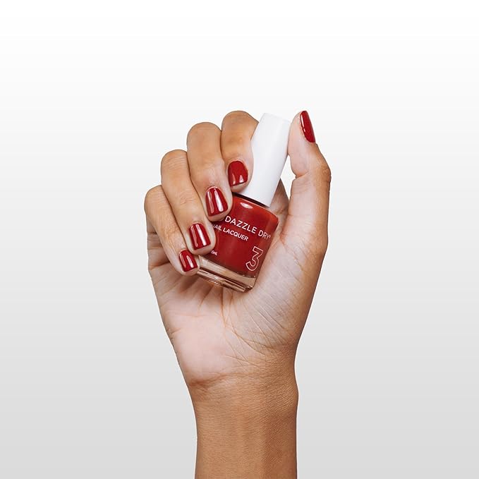 Dazzle Dry Nail Lacquer (Step 3) - Ember - A burnt red with subtle orange undertones. Full coverage shimmer. (0.5 fl oz)
