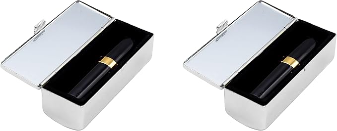 Stephanie Imports Set of 2 Rectangular Vintage Lipstick Cases With Glass Mirror (Silver Drops)
