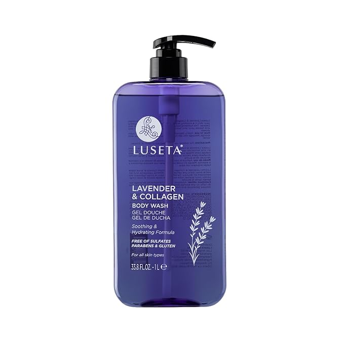 Luseta Lavender & Collagen Body Wash for Women and Men, Moisturizes and Soothes the Skin with Calming Aroma, Enhances Hydration Shower Gel Body Wash, Sulfate & Paraben-Free 33.8oz