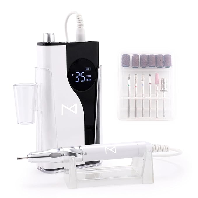 M - Ying Yang Brushless Nail Drill - Gift for Her - 35K RPM Wireless Powerhouse, 85w, Aluminum Alloy Shell, Ultra Quiet Operation for Smooth Precision Nail Art (White)