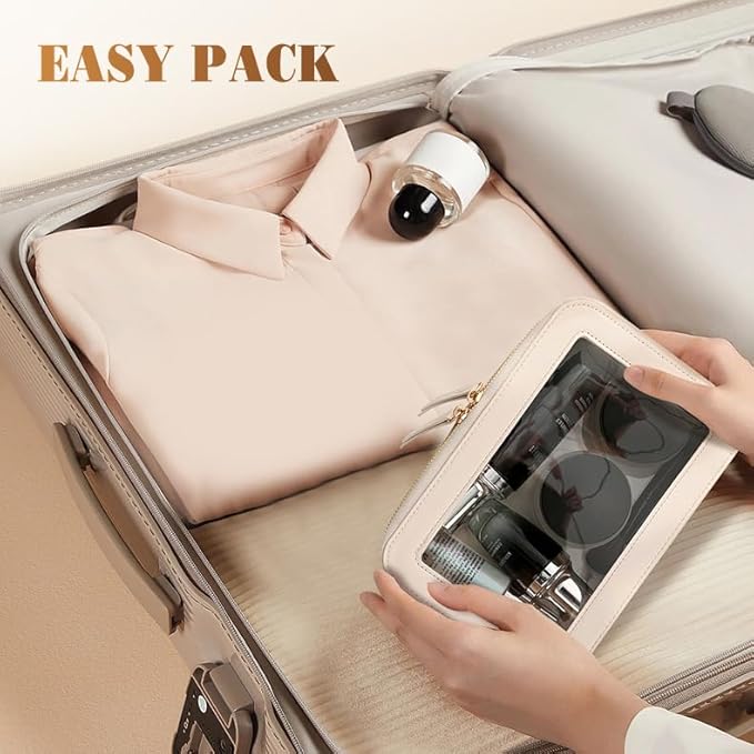 Clear Makeup Bags TSA Approved Toiletry Bag Handle Large Opening,Clear Toiletry Bags for Carry-on Traveling Travel Car Accessories Essentials Organziation Storage for Women Girls(Off White, Middle)