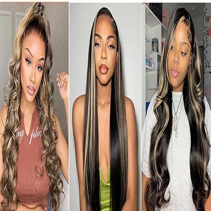 Highlight P1B27 Body Wave Bundles Human Hair #1B Mixed With #27 Body Wave Human Hair Bundles two tone Brazilian Human Hair Extensions Weave Wet and Wavy for Black Women 12 14 16 Inch