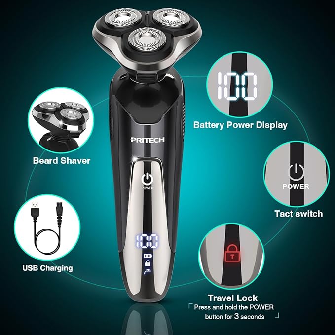 Electric Razor for Men - Rechargeable Electric Shaver for Men, Rechargeable Waterproof Wet Dry Cordless Razor