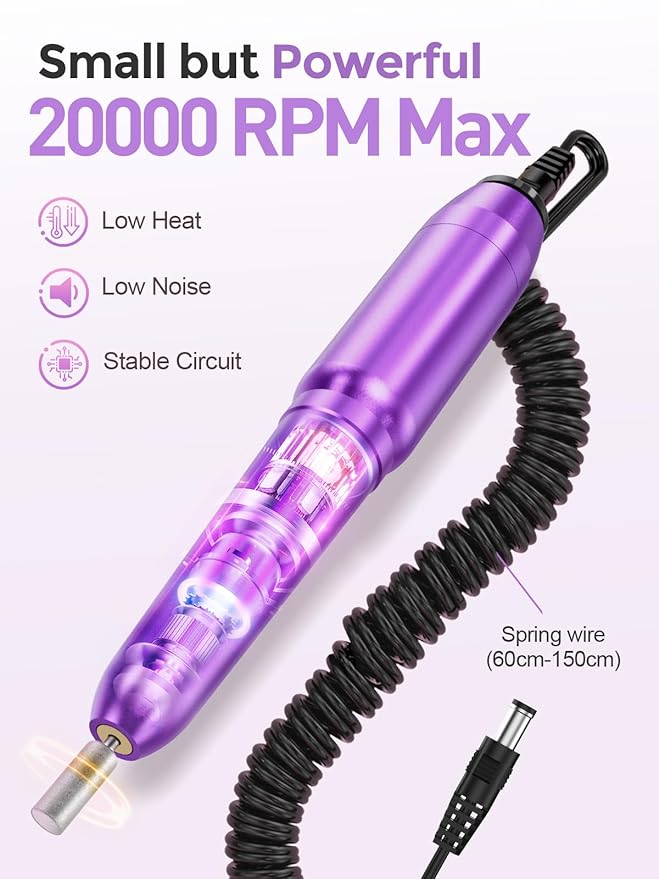 Subay Nail Drill Machine Electric File, Portable for Acrylic Gel Dip Powder Nails, Nail Drill Kit for Manicure Pedicure, Nail Set with Everything, Rose Pink (Purple)