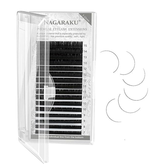 NAGARAKU Eyelash Extensions Individual Lashes 0.15 DD curl 7-15mm Mix Tray Classic Matte Black Soft Natural Faux Mink 16 rows