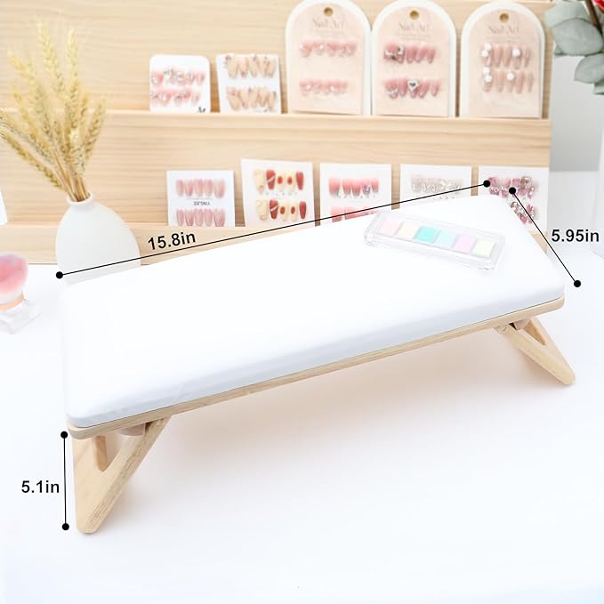 Arm Rest for Nails Tech, Professional Microfiber Leather Nail Arm Rest, Nail Pillow Rest Cushion with Soft High-Density Sponge, Solid Wood Non-slip Hand Rest Stand for Manicure Salon (White)
