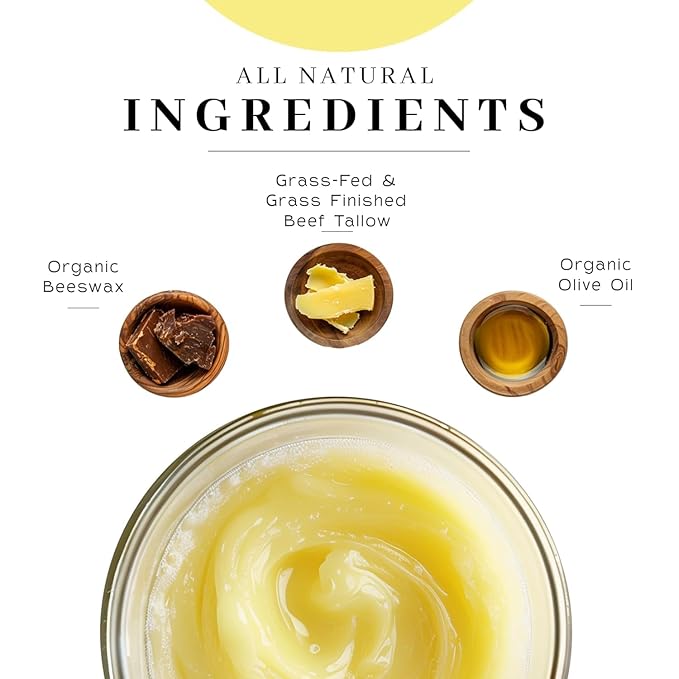 Vanman's Tallow and Honey Balm With No Added Scent - Beef Tallow Face Moisturizer with Grass-Fed/Finished Beef Tallow for Skin, Organic Raw Honey and Beeswax, Cold Pressed Olive Oil - 2 oz