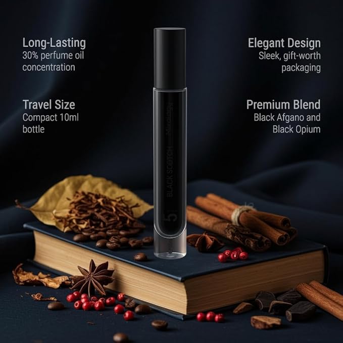 Black Scotch Eau de Parfum – Mixture Black Afghano + Blk Opium Unisex Perfume 0.34 Fl Oz (10ml)